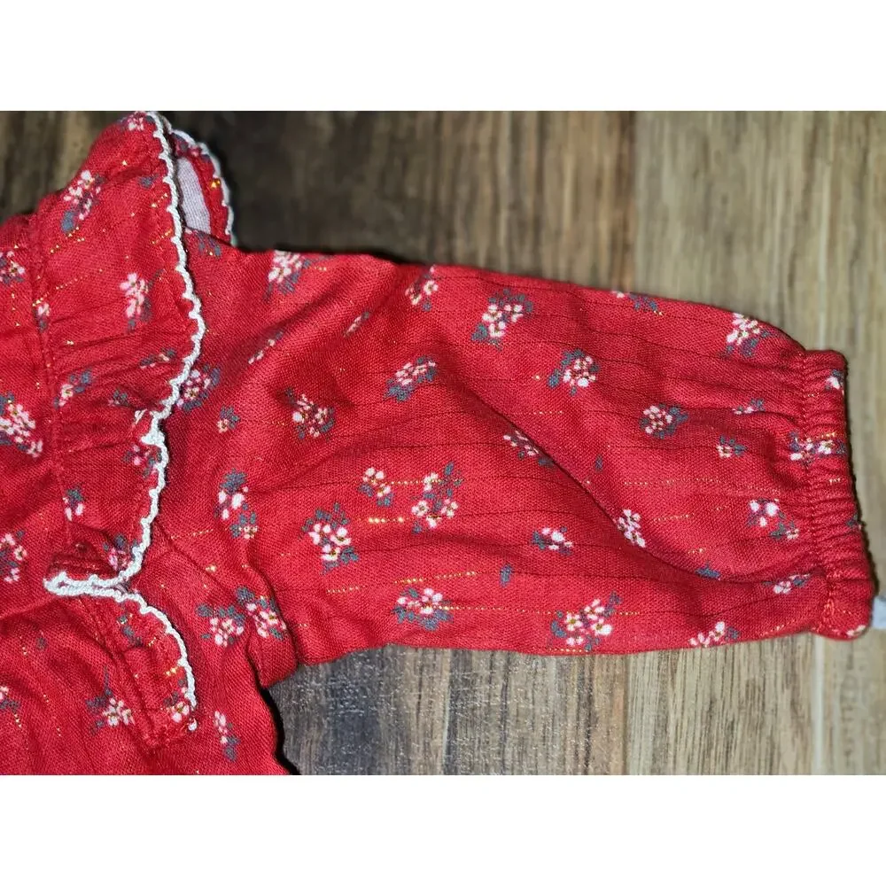 Cloud Island Baby Girls' Christmas Holiday Floral Romper, 0-3M, Red